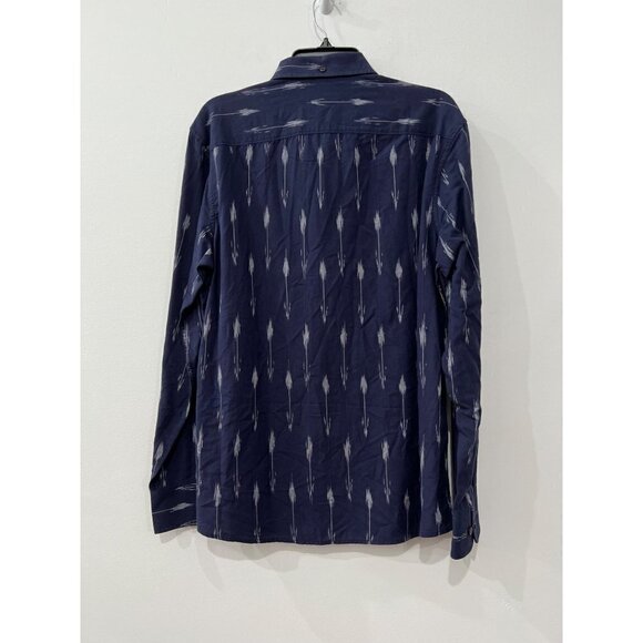 NWT Treasure & Bond Size L Navy White IKAT Print Long Sleeve Button-Up Shirt - Picture 5 of 10